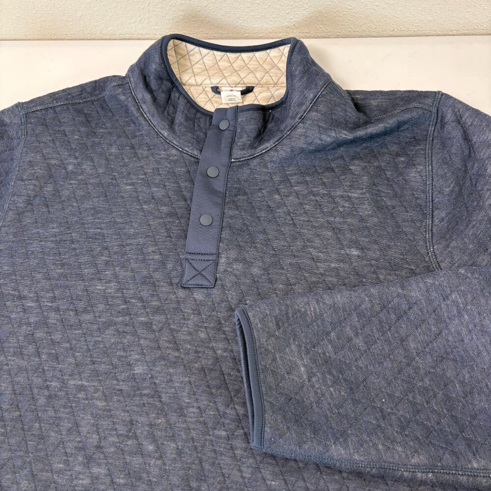 Marine Layer Corbet Pullover Mens XL Blue Reversible Quilted 1/4 Snap Sweater - Picture 12 of 13